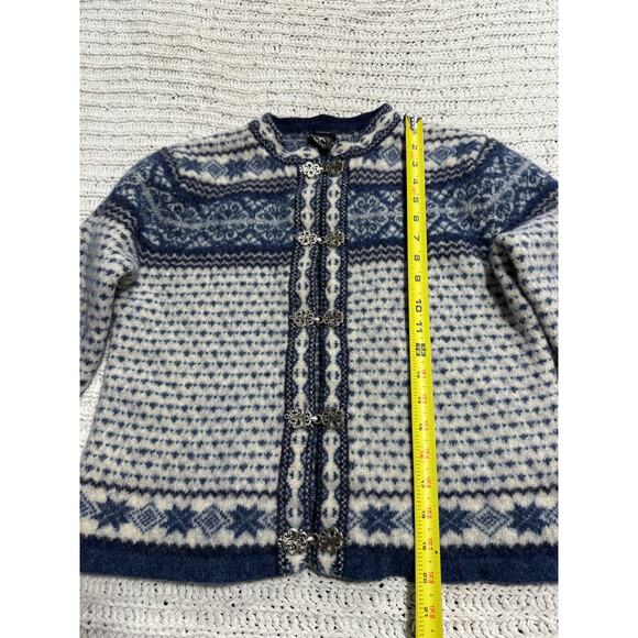 VTG Skyr Sweater Buttoned Cardigan 100% Wool Fair Isle Nordic Womens Large Blue - Picture 3 of 8
